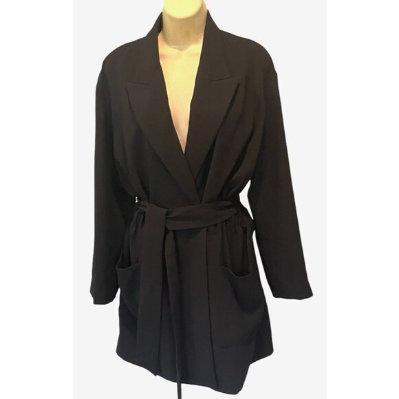 Zara Jackets & Blazers - New Zara Black Single Button Pockets Belted Long Blazer Mini Dress